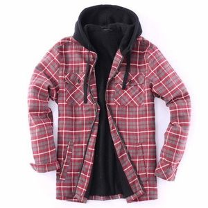 - Flannel fleece lined hoodie flannel size XL  brand new with side pockets